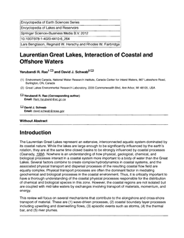 Laurentian Great Lakes, Interaction of Coastal and Offshore Waters Introduction