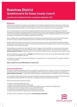 Braintree District Questionnaire for Essex County Council Local Bus Service Network Review Consultation September 2015