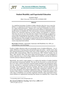 Student Disability and Experiential Education