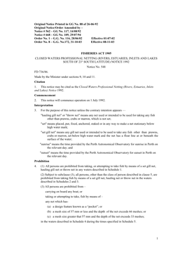 NETTING (RIVERS, ESTUARIES, INLETS and LAKES SOUTH of 23° SOUTH LATITUDE) NOTICE 1992 Notice No