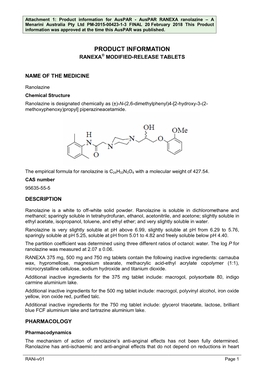 Attachment: Product Information: Ranolazine