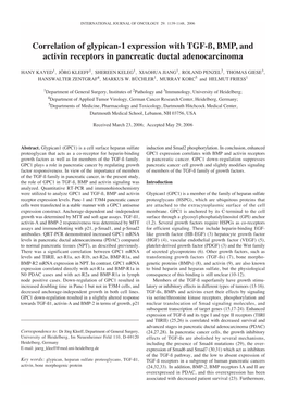 Correlation of Glypican-1 Expression with TGF-ß, BMP, and Activin Receptors in Pancreatic Ductal Adenocarcinoma