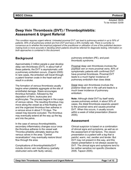 Deep Vein Thrombosis (DVT) / Thrombophlebitis: Assessment & Urgent Referral