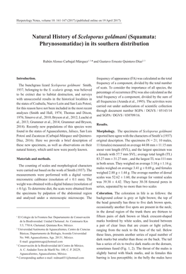 Natural History of Sceloporus Goldmani (Squamata: Phrynosomatidae) in Its Southern Distribution