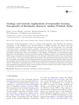 Geology and Tectonic Implications of Tourmaline Bearing Leucogranite of Bastipadu, Kurnool, Andhra Pradesh, India