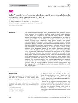 Whats New in Acne? an Analysis of Systematic Reviews and Clinically Significant Trials Published in 201011