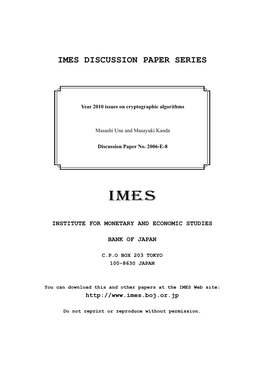 Year 2010 Issues on Cryptographic Algorithms