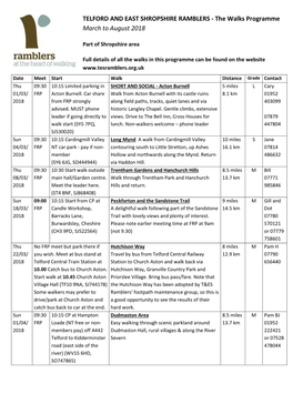TELFORD and EAST SHROPSHIRE RAMBLERS - the Walks Programme March to August 2018