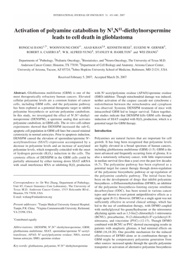 Activation of Polyamine Catabolism by N1,N11-Diethylnorspermine Leads to Cell Death in Glioblastoma