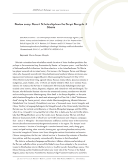 Recent Scholarship from the Buryat Mongols of Siberia