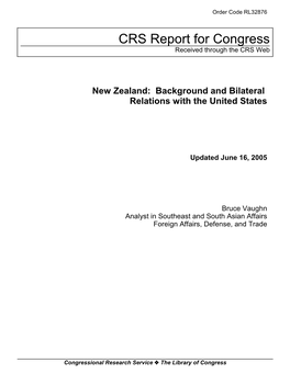 New Zealand: Background and Bilateral Relations with the United States