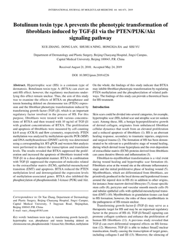 Botulinum Toxin Type a Prevents the Phenotypic Transformation of Fibroblasts Induced by TGF‑Β1 Via the PTEN/PI3K/Akt Signaling Pathway