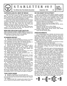 STARLETTER #85 FORCE TM the Official Star Fleet Battles Newsletter September 1993 $2 GAMES