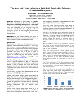 Title Must Be in 14 Pt. Helvetica Or Arial Bold: Required by Palisades Convention Management