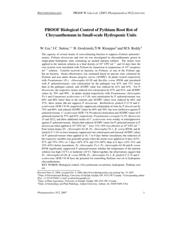 PROOF Biological Control of Pythium Root Rot of Chrysanthemum in Small-Scale Hydroponic Units