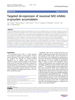 Targeted De-Repression of Neuronal Nrf2 Inhibits Α-Synuclein Accumulation Paul S