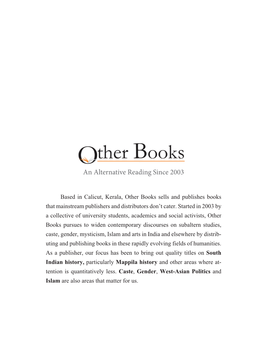 Based in Calicut, Kerala, Other Books Sells and Publishes Books That Mainstream Publishers and Distributors Don't Cater. Start