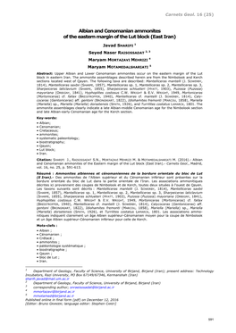 Albian and Cenomanian Ammonites of the Eastern Margin of the Lut Block (East Iran)