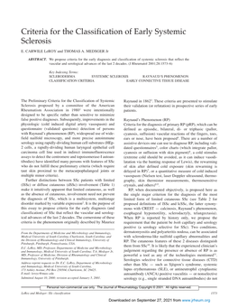 Criteria for the Classification of Early Systemic Sclerosis E