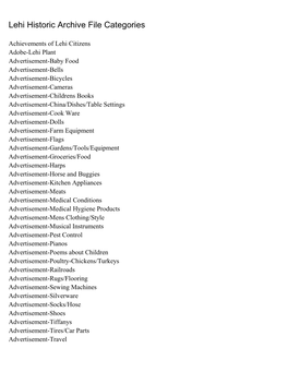 Lehi Historic Archive File Categories