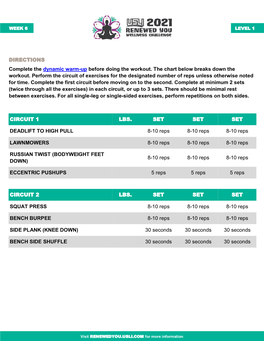 DIRECTIONS Complete the Dynamic Warm-Up Before Doing the Workout