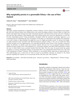 Why Marginality Persists in a Governable Fishery—The Case of New Zealand