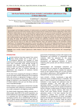 Sub-Acute Toxicity Study of Cycas Circinalis.L and Ionidium Suffruticosum Ging in Wistar Albino Rats