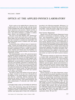 Optics at the Applied Physics Laboratory