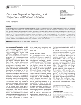 Structure, Regulation, Signaling, and Targeting of Abl Kinases in Cancer