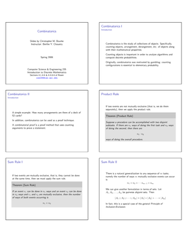 Combinatorics Combinatorics I Combinatorics II Product Rule Sum Rule I Sum Rule II