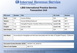 Accounting for Intangibles and Services Associated with the Sale of Tangible Property– Outbound