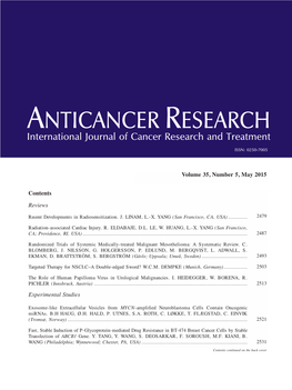 ANTICANCER RESEARCH International Journal of Cancer Research and Treatment