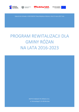 Program Rewitalizacji Dla Gminy Różan Na Lata 2016-2023