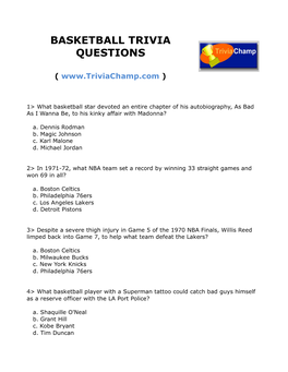 Basketball Trivia Questions