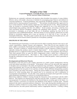 Discipline of the Child Corporal Punishment: a Scientific Review of Its Use in Discipline by the American College of Pediatricians