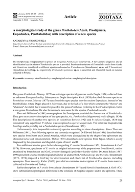 A Morphological Study of the Genus Penthalodes (Acari, Prostigmata, Eupodoidea, Penthalodidae) with Description of a New Species