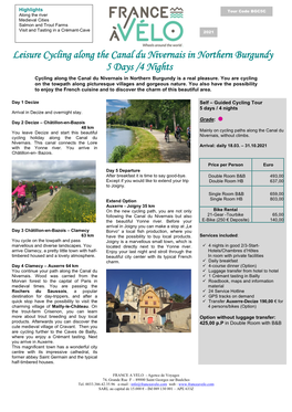 Leisure Cycling Along the Canal Du Nivernais in Northern Burgundy 5 Days /4 Nights