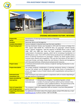 Fipa Investment Project Profile Steering Mechanism