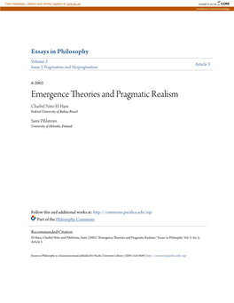 Emergence Theories and Pragmatic Realism Charbel Niño El-Hani Federal University of Bahia, Brazil