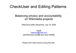 Checkuser and Editing Patterns