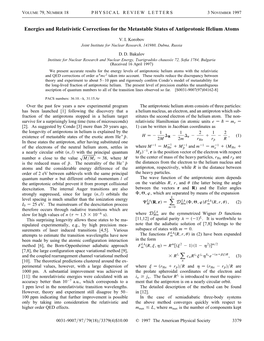 Energies and Relativistic Corrections for the Metastable States of Antiprotonic Helium Atoms