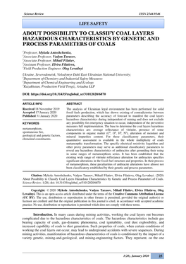 About Possibility to Classify Coal Layers Hazardous Characteristics by Genetic and Process Parameters of Coals