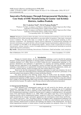 Innovative Performance Through Entrapreneurial Marketing - a Case Study of SME Manufacturing in Guntur and Krishna Districts, Andhra Pradesh