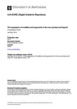 The Expression of Modifiers and Arguments in the Noun Phrase and Beyond a Typological Study Van Rijn, M.A