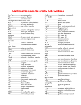 Common Optometry Abbreviations