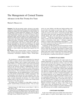 The Management of Corneal Trauma Advances in the Past Twenty-Five Years