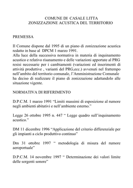 Comune Di Casale Litta Zonizzazione Acustica Del Territorio