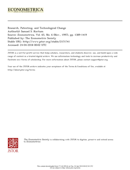 Research, Patenting, and Technological Change Author(S): Samuel S