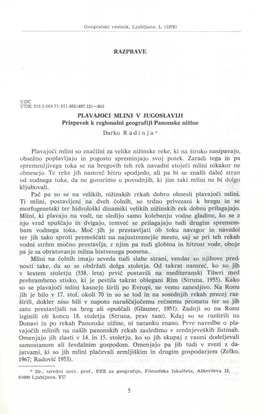 PLAVAJOČI MLINI V JUGOSLAVIJI Prispevek K Regionalni Geografiji Panonske Nižine Darko R a D I N J a *