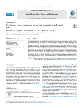 Two Human Cases Associated with Forensic Insects in Riyadh, Saudi Arabia ⇑ Abdulmani H